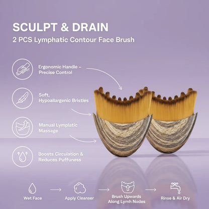 Lymphatic contour face brush set with ergonomic handle and soft bristles for facial massage